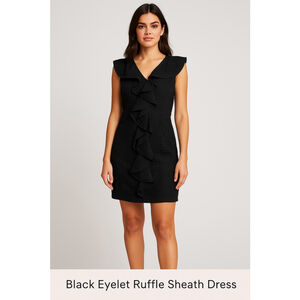 Women's Ryu Black Eyelet‎ Ruffle Sheath Mini Dress S